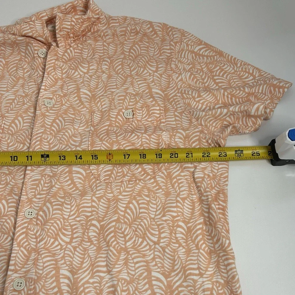 J.Crew Short Shirt Mens XL Slub Cotton Light Orange White Button Up Camp Pockets